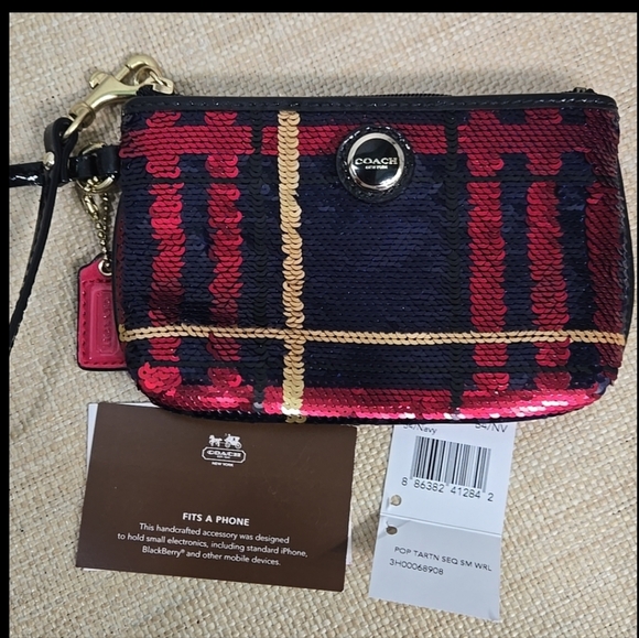 Coach Handbags - COACH Sequin Plaid Wristlet